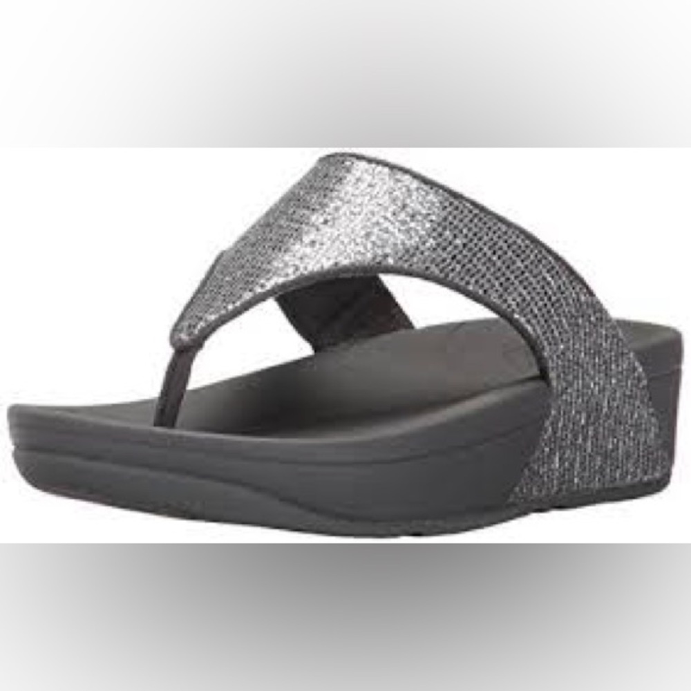 Fitflop Lulu Glitz Sandal Silver Sparkle Women Size 9